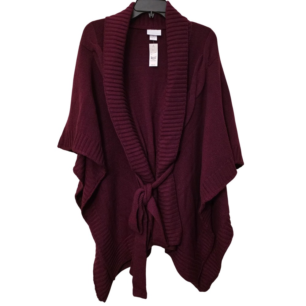New York & Company Burgundy Belted Poncho Sweater Shawl Collar One Size NWT
